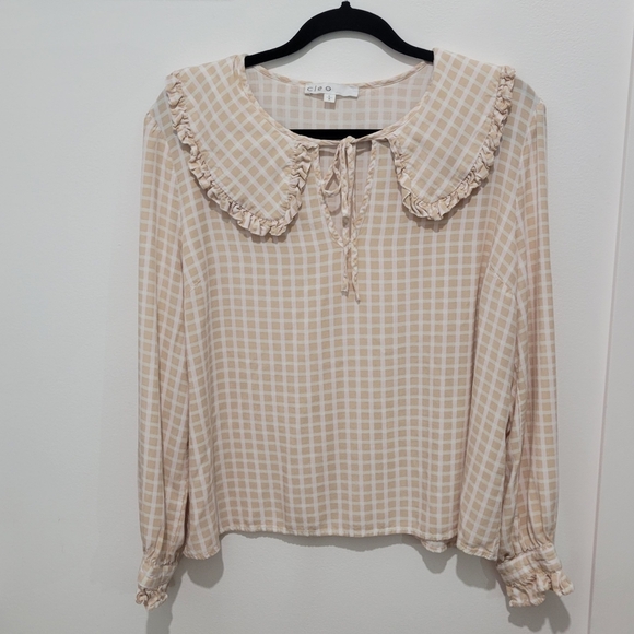 cleo Tops - CLEO WOMEN PETER PAN COLLAR GINGHAM PULLOVER LONG SLEEVE BLOUSE